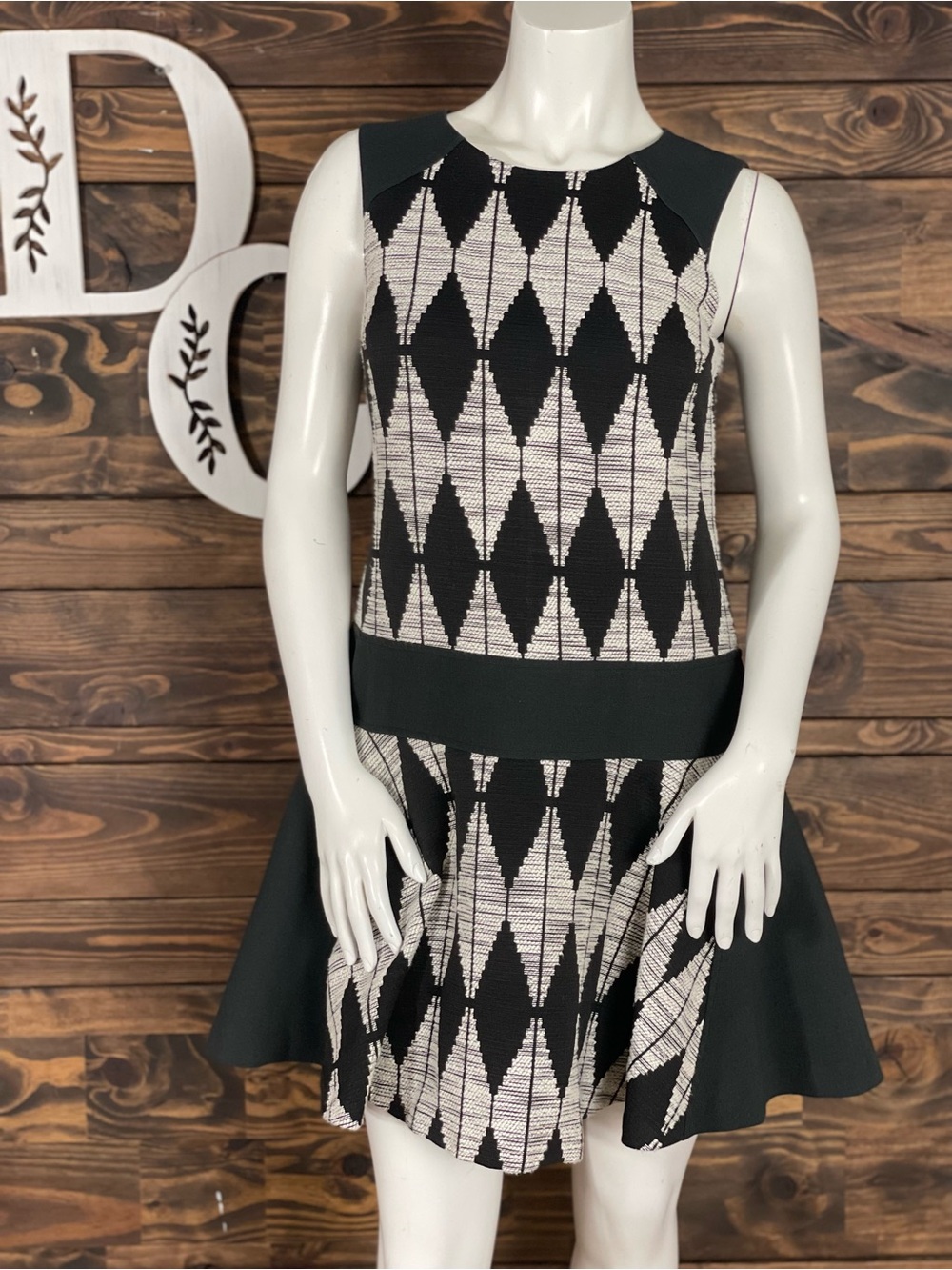 Banana Republic Drop Waist Jacquard Geometric Fit-and-Flare Formal Dress Diamond